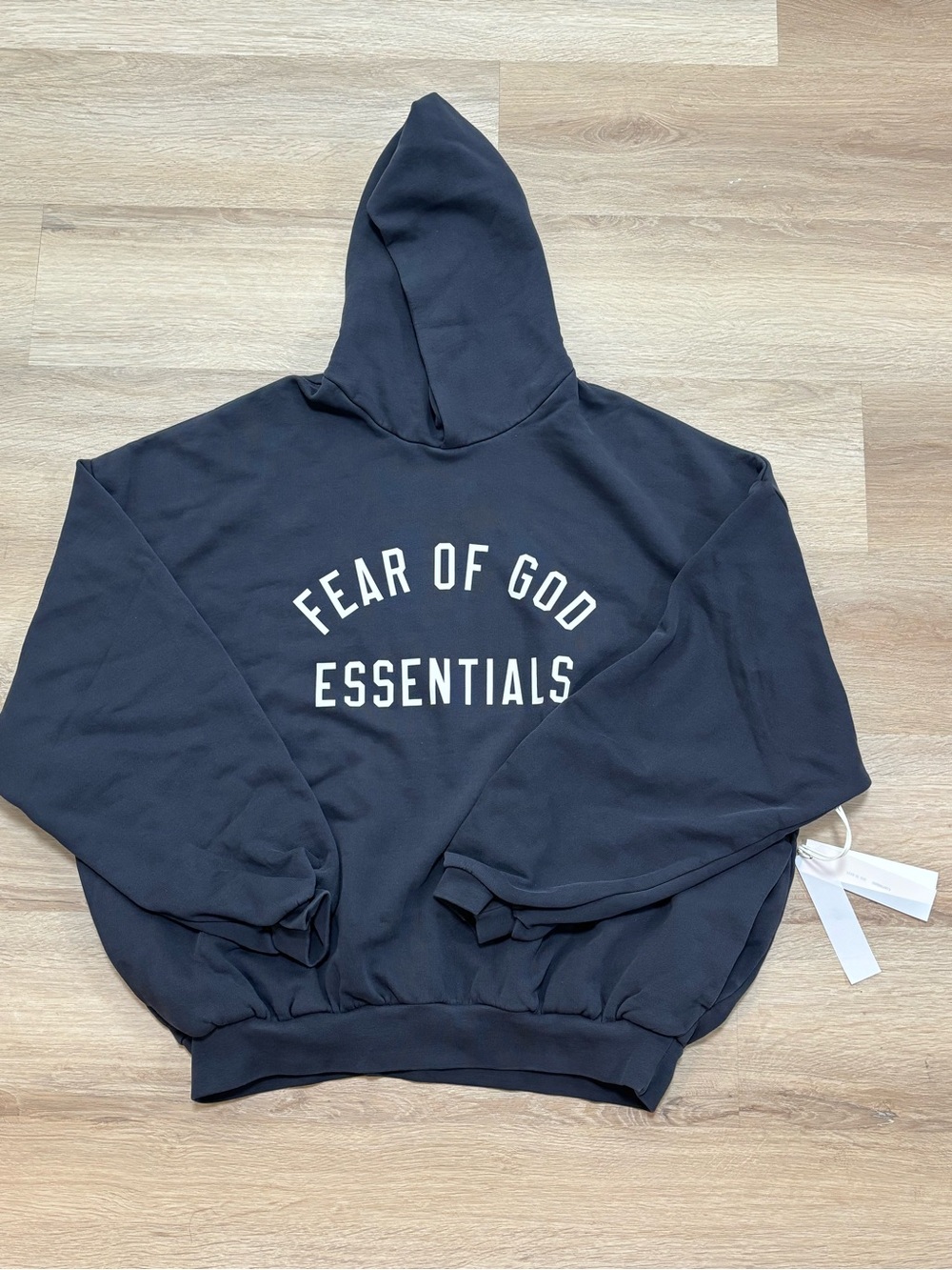 Fear of God Essentials Black Varsity Logo Hoodie